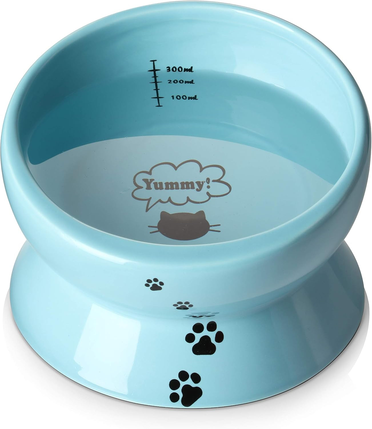 Elevated Cat Food Bowl, Ceramic Raised Bowl, Tilt Angle Protects Cat'S Spine, anti Vomiting Dish, Backflow Prevention, Lake Blue
