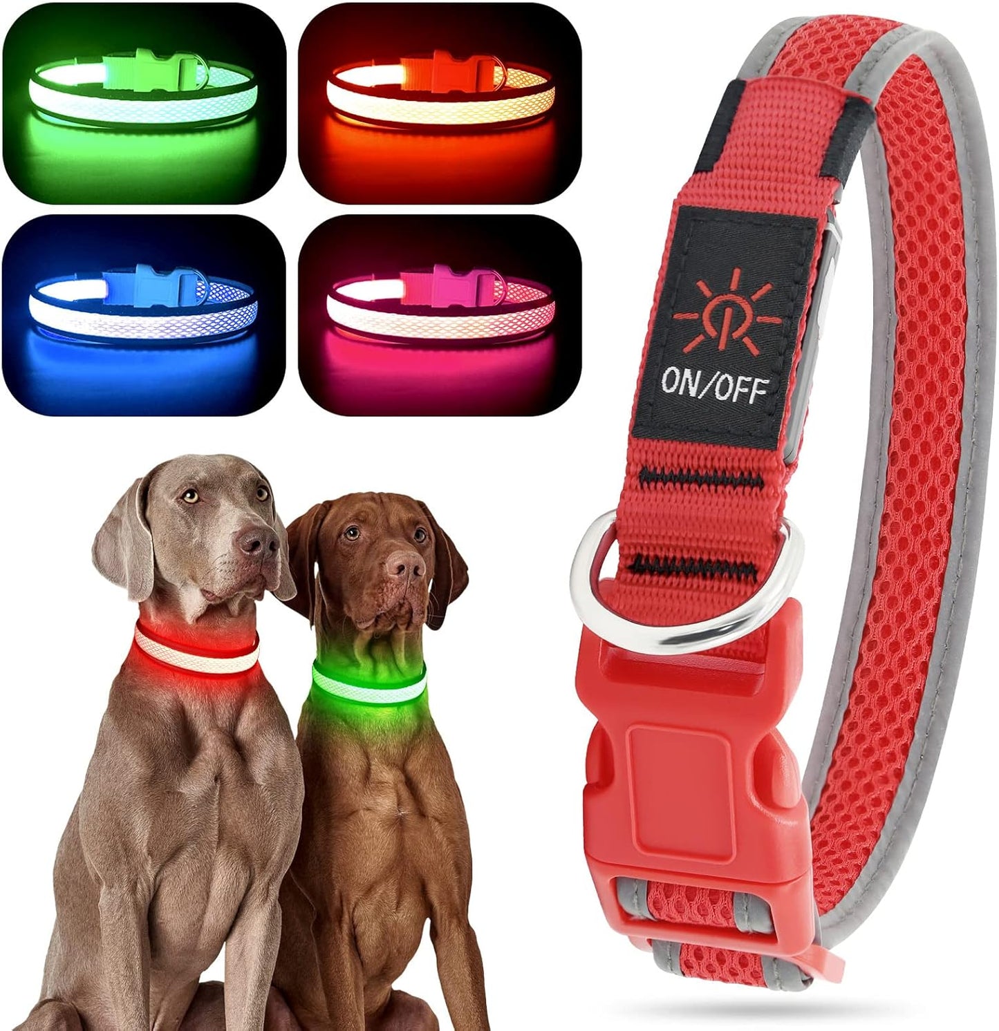 Light up Dog Collar, USB Rechargeable LED Puppy Collar Super Bright Adjustable Glowing Dog Lights for Night Walking (Green, Small)