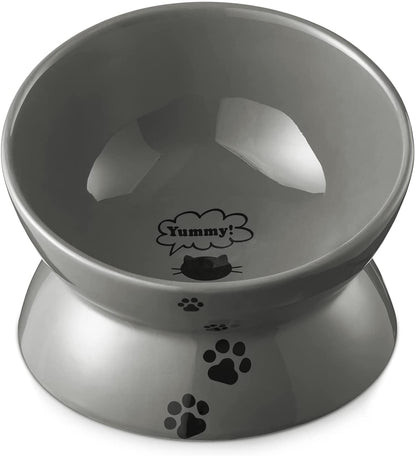 Elevated Cat Food Bowl, Ceramic Raised Bowl, Tilt Angle Protects Cat'S Spine, anti Vomiting Dish, Backflow Prevention, Lake Blue