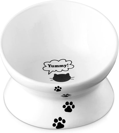 Elevated Cat Food Bowl, Ceramic Raised Bowl, Tilt Angle Protects Cat'S Spine, anti Vomiting Dish, Backflow Prevention, Lake Blue