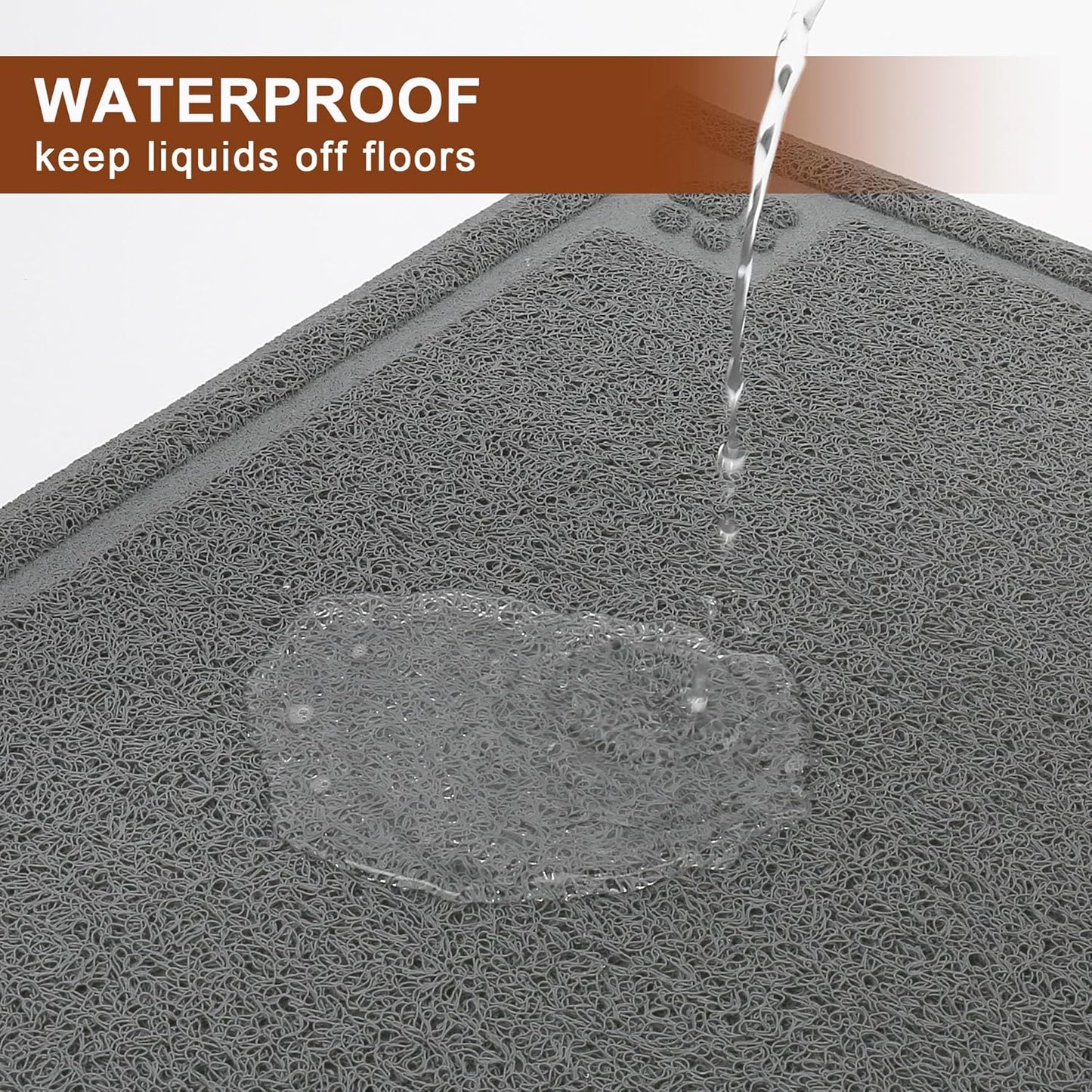 Dog Food Mat Waterproof, 35”X 24”, Pet Mat for Food and Water Bowl, Cat Bowl Mat for Floor, Grey