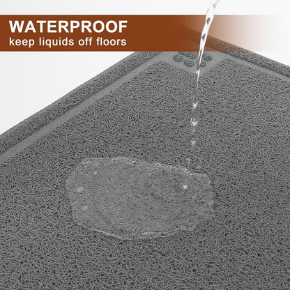 Dog Food Mat Waterproof, 35”X 24”, Pet Mat for Food and Water Bowl, Cat Bowl Mat for Floor, Grey