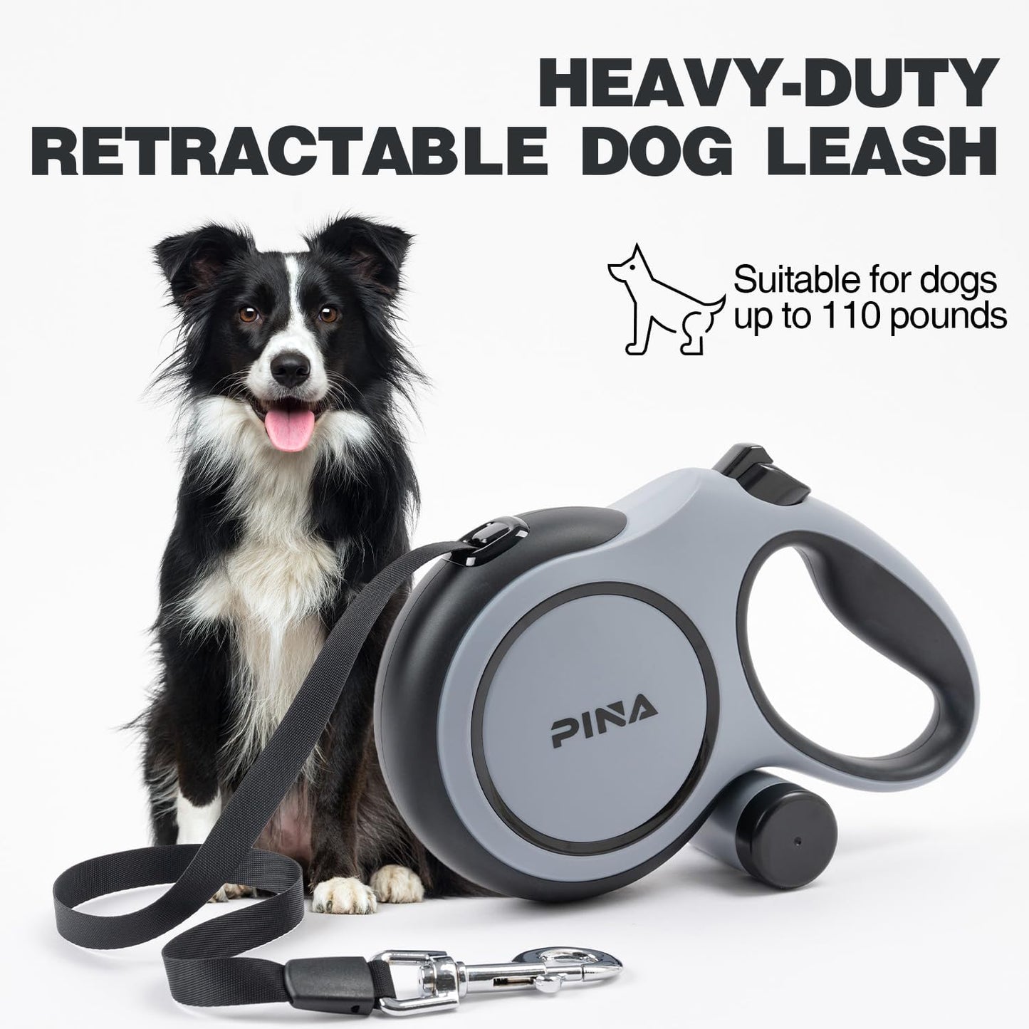 Upgraded Retractable Dog Leash, 26 Ft Dog Leash for Small Medium Large Dogs up to 110Lbs, Heavy Duty Reflective Nylon Tape 360° Tangle-Free, with Anti-Slip Handle, One-Handed Brake, Pause, Lock