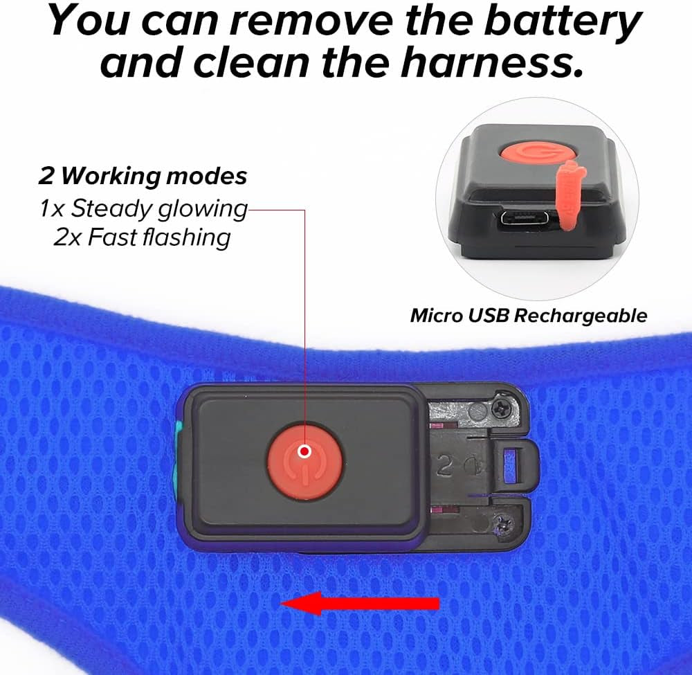 LED Dog Harness,Lighted up USB Rechargeable Pet Harness,Illuminated Reflective Glowing Dog Vest Adjustable Soft Padded No-Pull Suit for Small,Medium,Large Dogs (Blue, M)