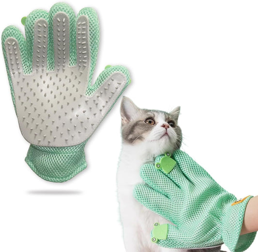Pet Grooming Glove - Cat Dog Gentle Deshedding Brush Glove - Efficient Pet Hair Remover Massage Mitt - Enhanced Five Finger Design Perfect for Long Short Fur, Right Hand Pet Bathing (Green)