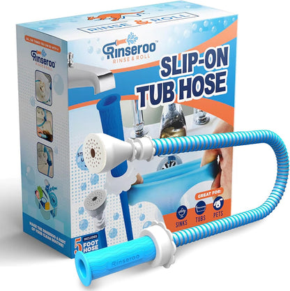 : Slip-On Tub Hose – as Seen on Shark Tank – 5Ft Flex Bathtub Faucet Sprayer – Easy Rinse for Pets, Hair & Cleaning – No Installation Needed – Fits Faucets up to 3” Wide – Mess-Free & Portable