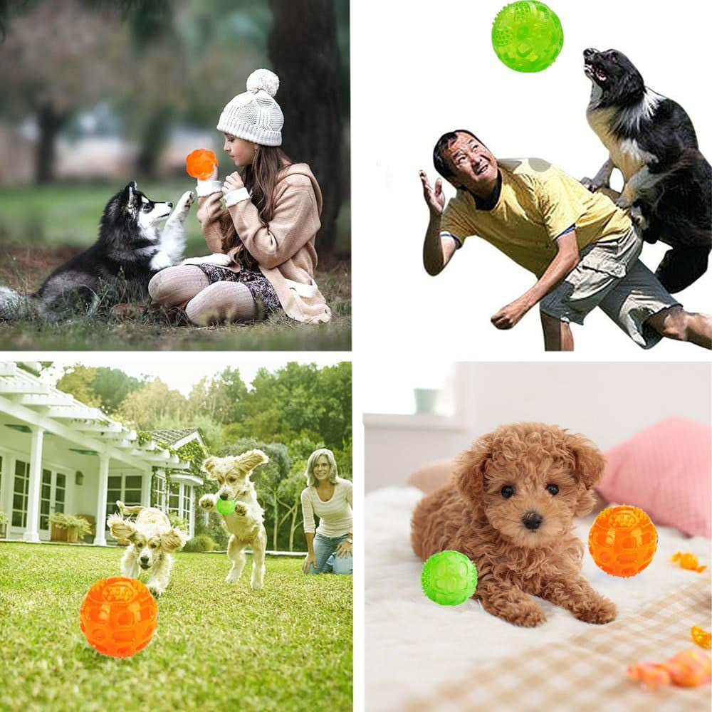 Dog Squeaky Ball, Pet Squeak Chew Bouncy Rubber Toy Balls for Small Medium Dogs Indestructible Exercise Training Playing (3 Balls)