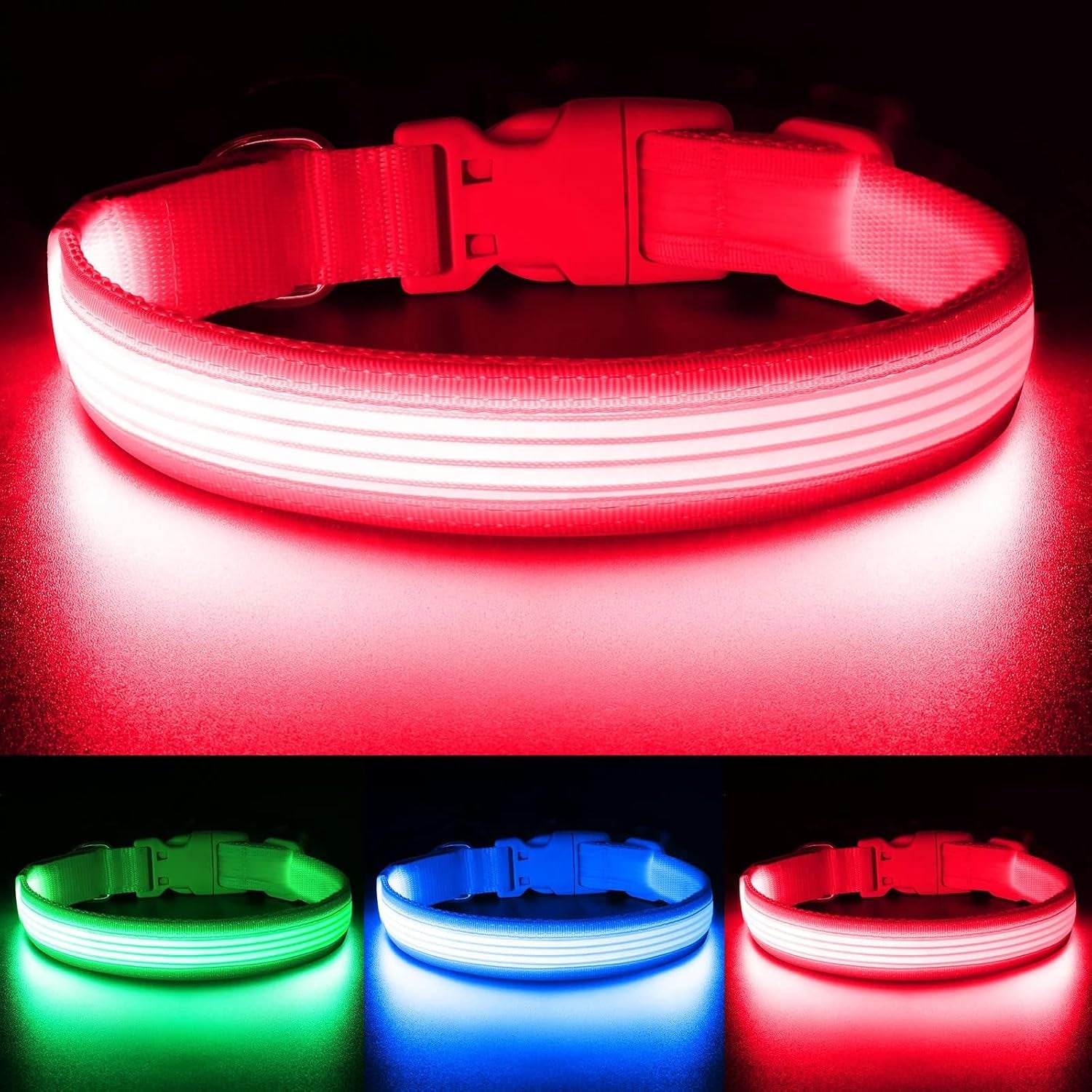 Light up Dog Collar, USB Rechargeable LED Puppy Collar Super Bright Adjustable Glowing Dog Lights for Night Walking (Green, Small)