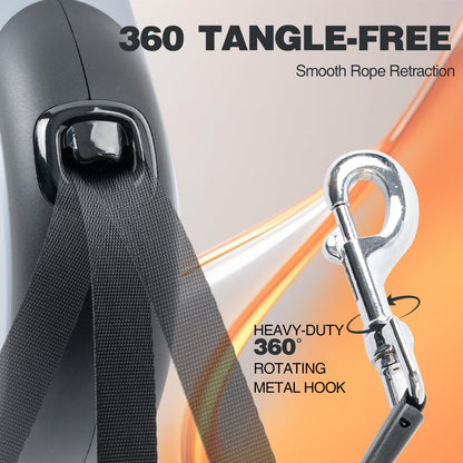 Upgraded Retractable Dog Leash, 26 Ft Dog Leash for Small Medium Large Dogs up to 110Lbs, Heavy Duty Reflective Nylon Tape 360° Tangle-Free, with Anti-Slip Handle, One-Handed Brake, Pause, Lock