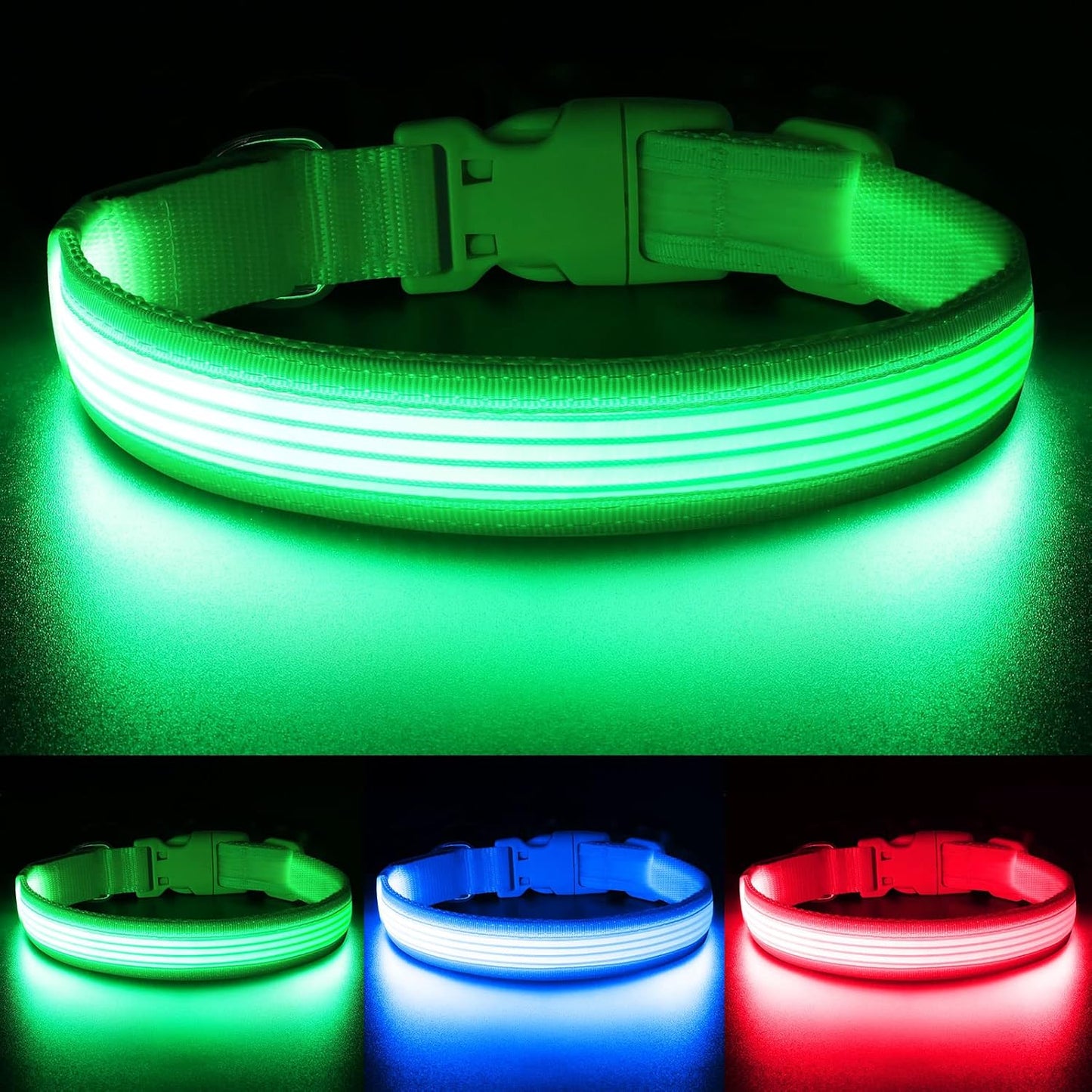 Light up Dog Collar, USB Rechargeable LED Puppy Collar Super Bright Adjustable Glowing Dog Lights for Night Walking (Green, Small)
